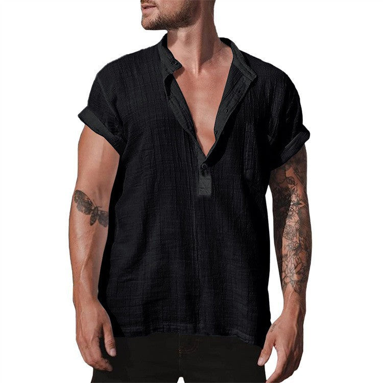 Men's Summer Linen Short Sleeve Shirt with Pocket