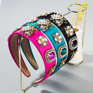 European and American Fashion New Baroque Hair Hoop Wide-brimmed Color Full Diamond Hoop Cross-border High-end Feeling Banquet Elegant Hair Accessories