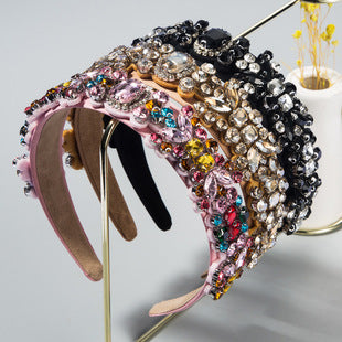 European and American Fashion New Baroque Hair Hoop Wide-brimmed Color Full Diamond Hoop Cross-border High-end Feeling Banquet Elegant Hair Accessories