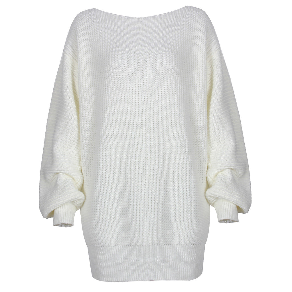 Real shot autumn and winter Europe and the United States long sleeve collar casual loose knitted sweater dress Amazon explosions cross-border women's clothing