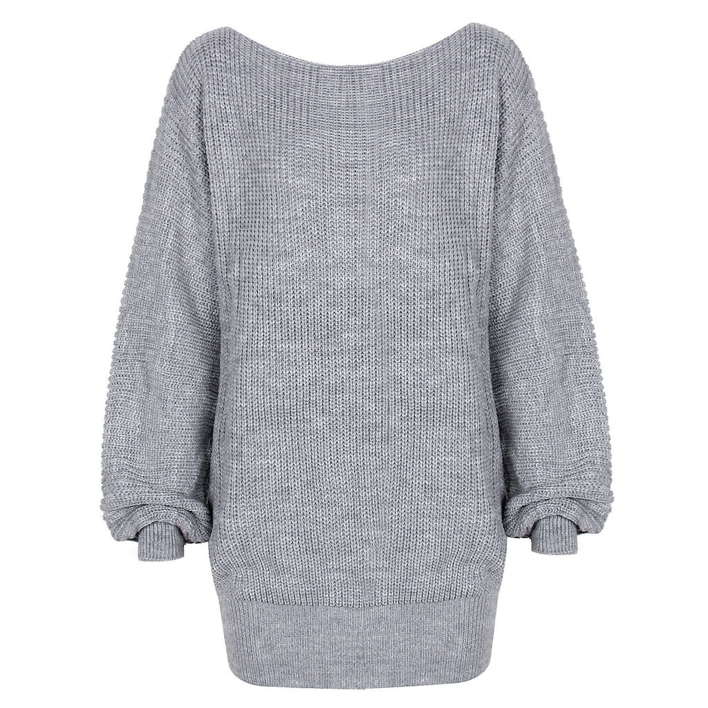 Real shot autumn and winter Europe and the United States long sleeve collar casual loose knitted sweater dress Amazon explosions cross-border women's clothing