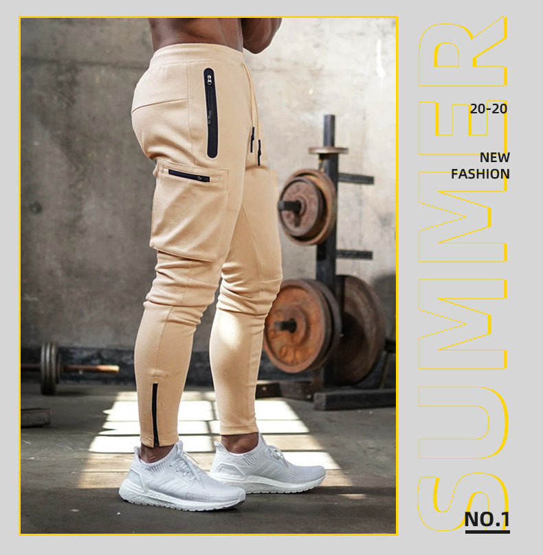 Cross-Border Men's Casual Versatile Sports Overalls Cotton Running Fitness Camouflage Trousers Zipper Decorative Trousers