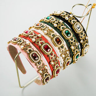 European and American Fashion New Baroque Hair Hoop Wide-brimmed Color Full Diamond Hoop Cross-border High-end Feeling Banquet Elegant Hair Accessories