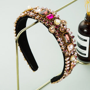 European and American Fashion New Baroque Hair Hoop Wide-brimmed Color Full Diamond Hoop Cross-border High-end Feeling Banquet Elegant Hair Accessories
