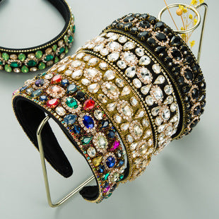 European and American Fashion New Baroque Hair Hoop Wide-brimmed Color Full Diamond Hoop Cross-border High-end Feeling Banquet Elegant Hair Accessories