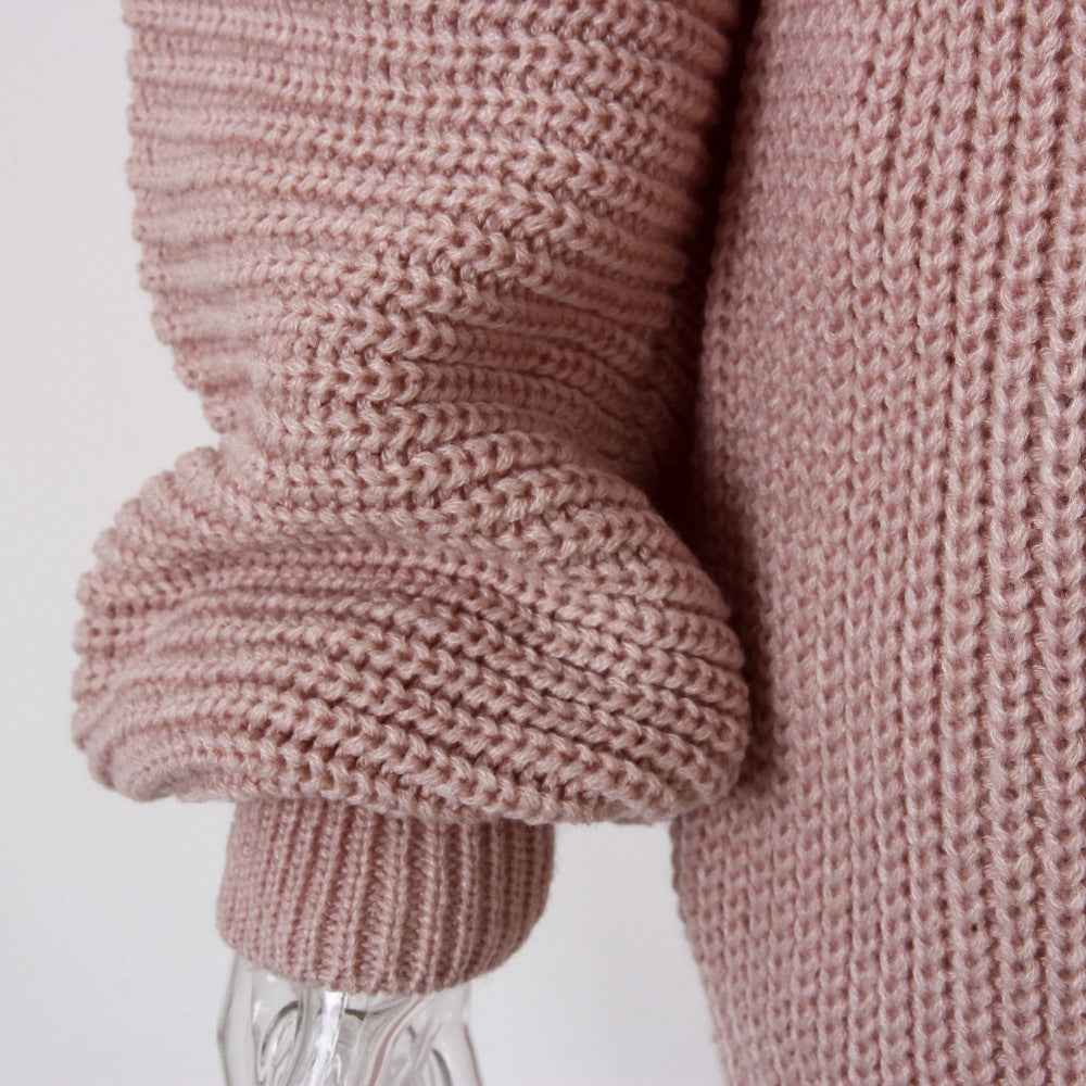 Real shot autumn and winter Europe and the United States long sleeve collar casual loose knitted sweater dress Amazon explosions cross-border women's clothing