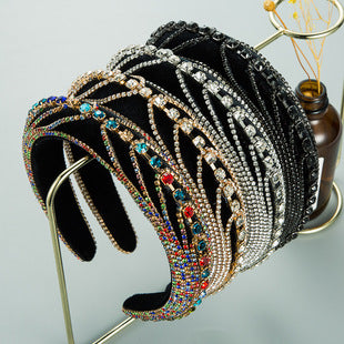 European and American Fashion New Baroque Hair Hoop Wide-brimmed Color Full Diamond Hoop Cross-border High-end Feeling Banquet Elegant Hair Accessories