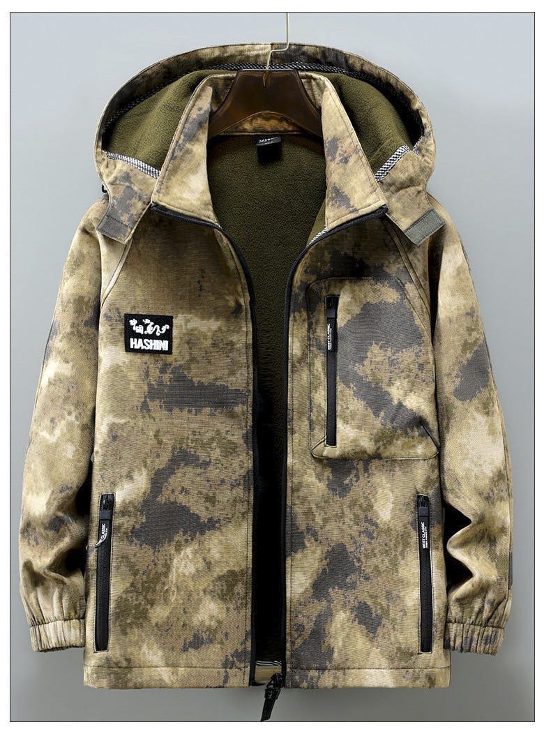 Autumn and Winter fleece-lined Work Clothes suit Men's Thickened Wear-Resistant Dirty-Resistant Labor Protection Mesh Warm-Keeping Tooling Outdoor Jacket