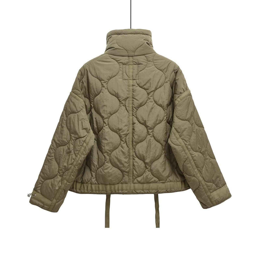 Cross-border European and American Women's AliExpress Explosions Stand Collar Corrugated Cotton-padded Jacket Cuff Drawstring Loose Jacket