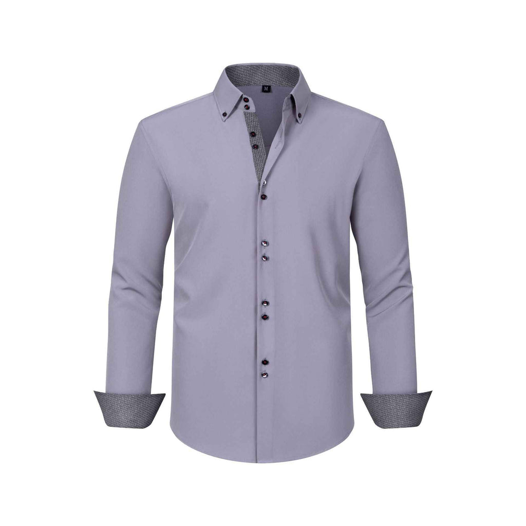 Cross-Border Four-Way Stretch Men's Shirt Polka Dot Color Matching Design Double-Breasted Shirt Men's Amazon Hot Style