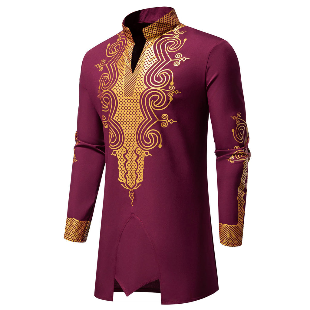 Cross-Border European and American Men's Fashion New Style Robe with Gold Stamping Print Men's Casual Suit Long-Sleeve Shirt and Long Pants for Men