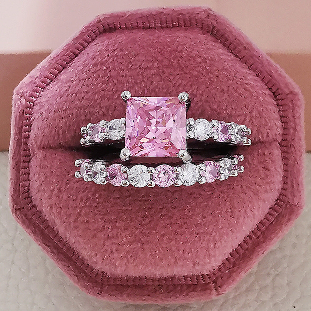 European and American AliExpress orders cross-border creative square geometric pink diamond ring ring factory direct r5173