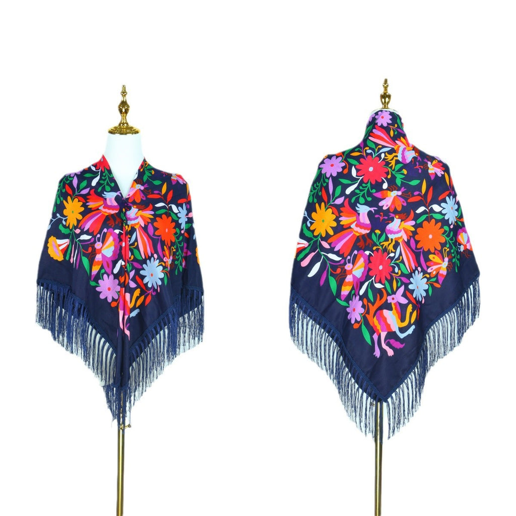 Cross-border New Daisy Twill Print Square Elegant Tassel Shawl Warm Beautiful Dustproof Multifunctional Scarf