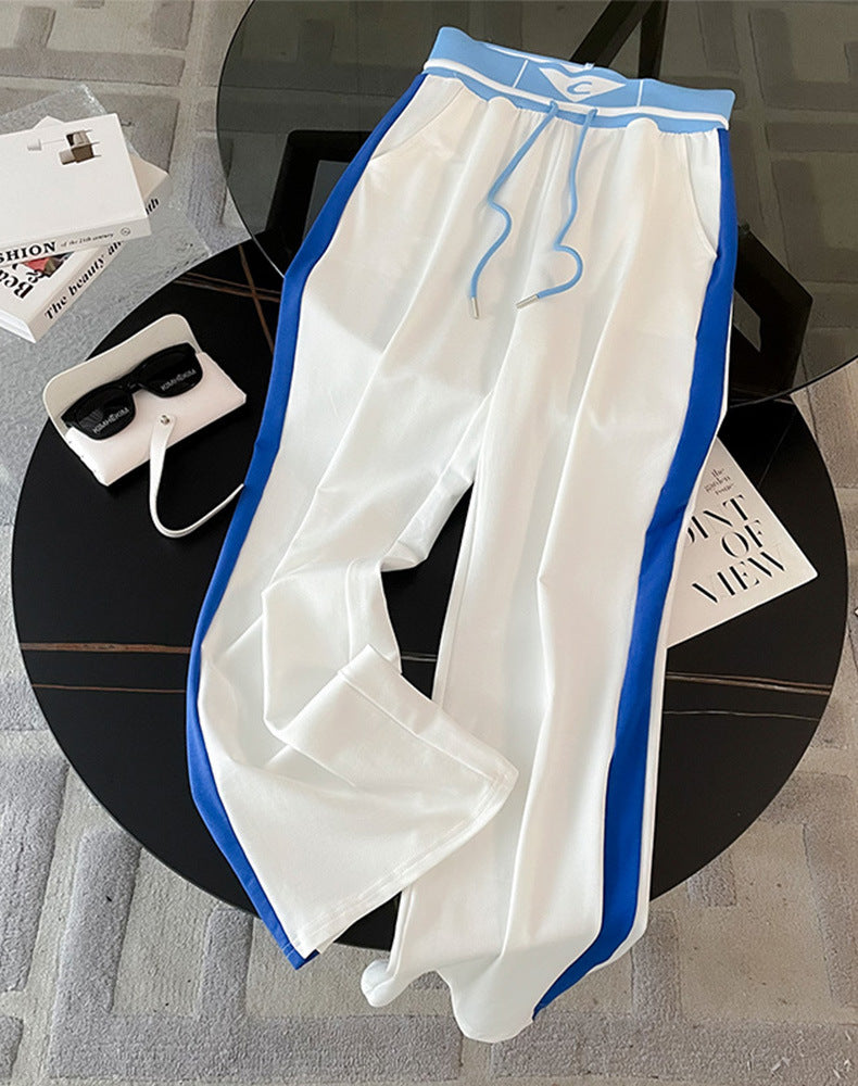 Sports Leisure suit Women's Street Slim-fit Short T-shirt Women's Fashion Color-contrast High-end Atmospheric Elegant Wide-leg Pants
