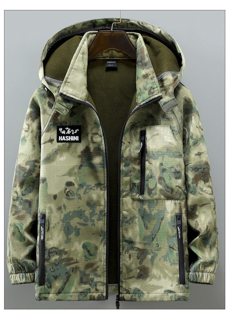 Autumn and Winter fleece-lined Work Clothes suit Men's Thickened Wear-Resistant Dirty-Resistant Labor Protection Mesh Warm-Keeping Tooling Outdoor Jacket