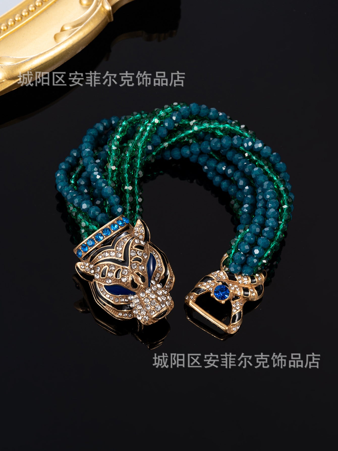 Qingdao Vintage European and American Retro Leopard Head Multi-Layer Beaded Necklace Bracelet Earrings Heavy Craftsmanship Elegant Set