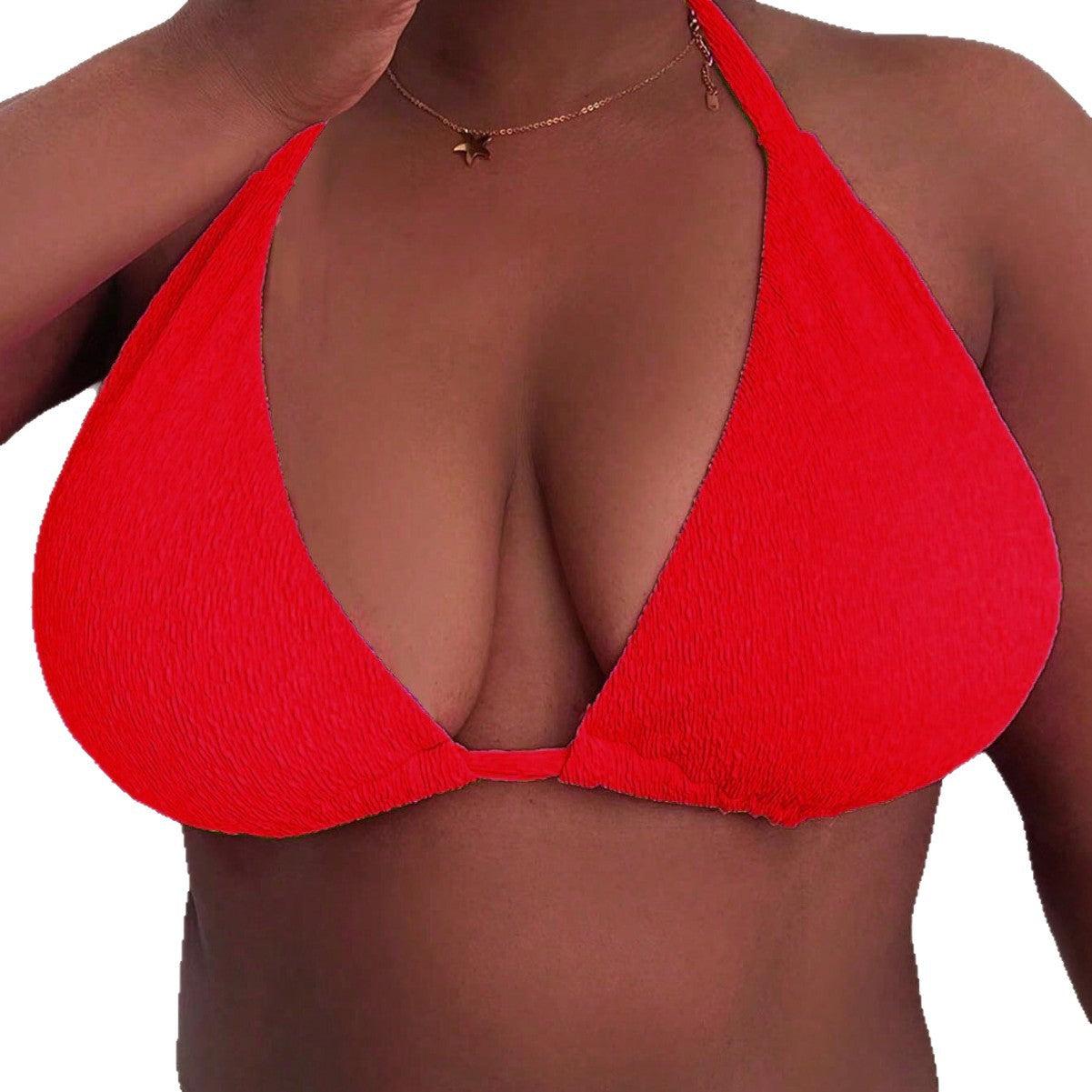Amazon 2025 New European and American Style Halter Tie Large Size Swimsuit Women's Bikini Top Sexy Push-Up Swimwear