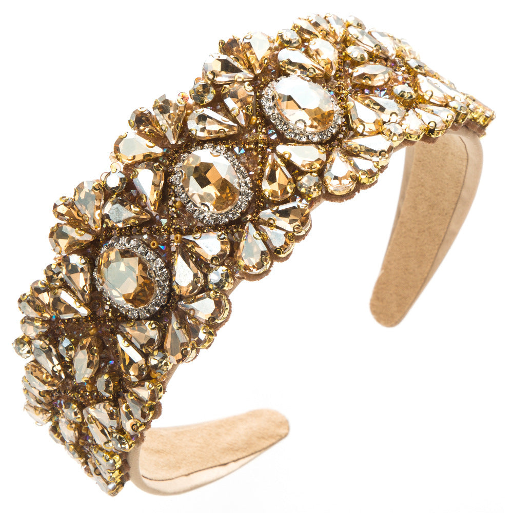 European and American Fashion New Baroque Hair Hoop Wide-brimmed Color Full Diamond Hoop Cross-border High-end Feeling Banquet Elegant Hair Accessories