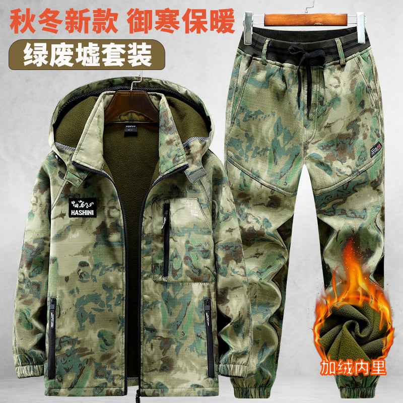 Autumn and Winter fleece-lined Work Clothes suit Men's Thickened Wear-Resistant Dirty-Resistant Labor Protection Mesh Warm-Keeping Tooling Outdoor Jacket