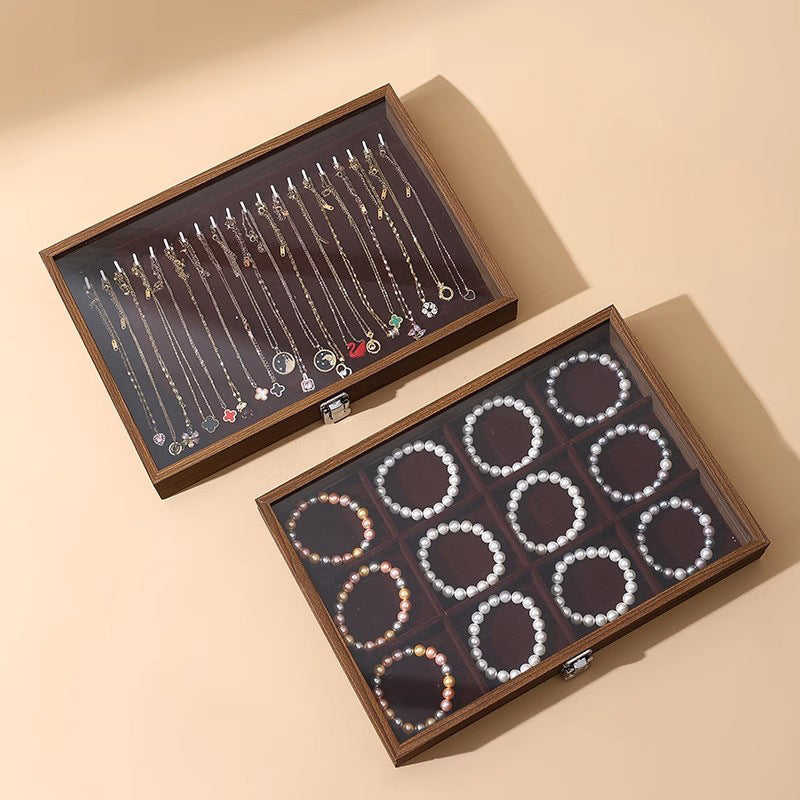 Walnut Grain Large Capacity Jewelry Storage Box Ring Earrings Necklace Jewelry Box Bracelet Jewelry Dustproof Display Box