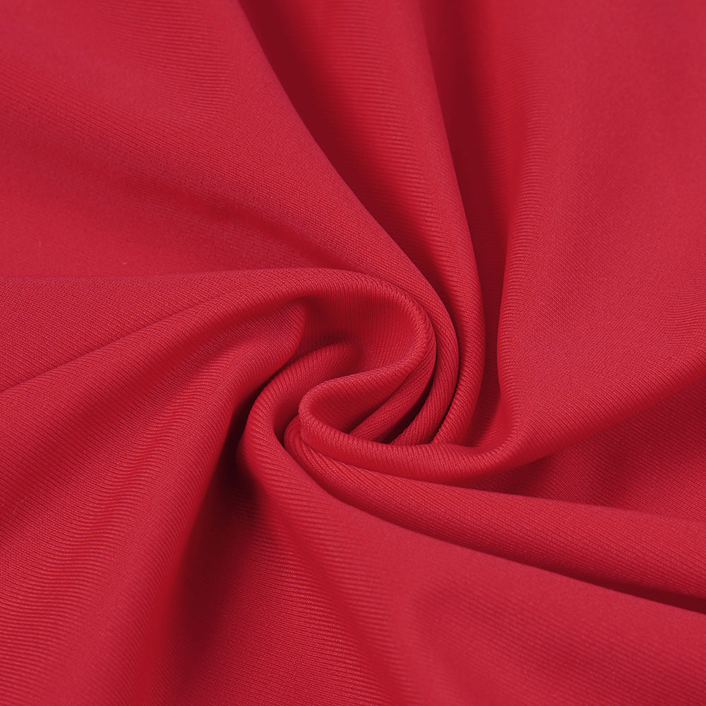 In Stock | New Cross-Border Long-Sleeve Ring-Neck European and American Women's Fashion V-Neck White and Red Long High-End Dress Wholesale.