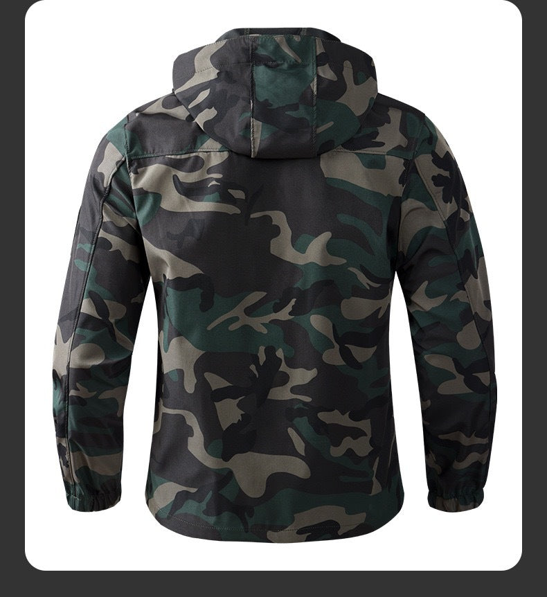 Outdoor assault clothing overalls suit men's spring and autumn elastic tooling labor protection clothing wear-resistant camouflage clothing hooded training clothing