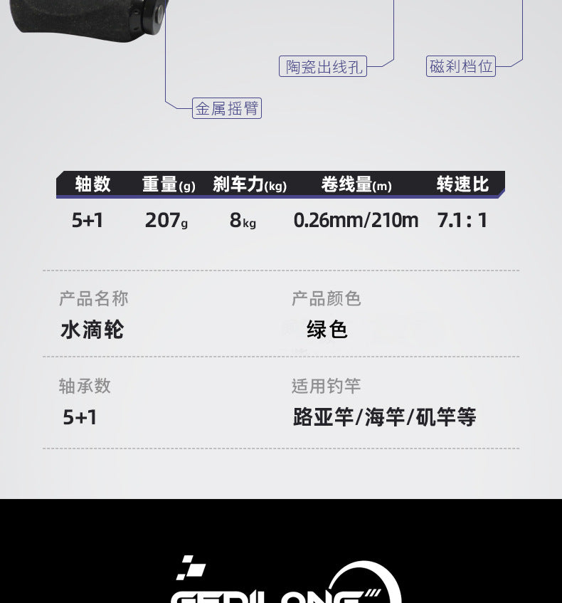 Cross-border foreign trade water drop wheel Luya long-distance fishing line wheel black horse mouth white 8-axis universal magnetic brake fishing wheel