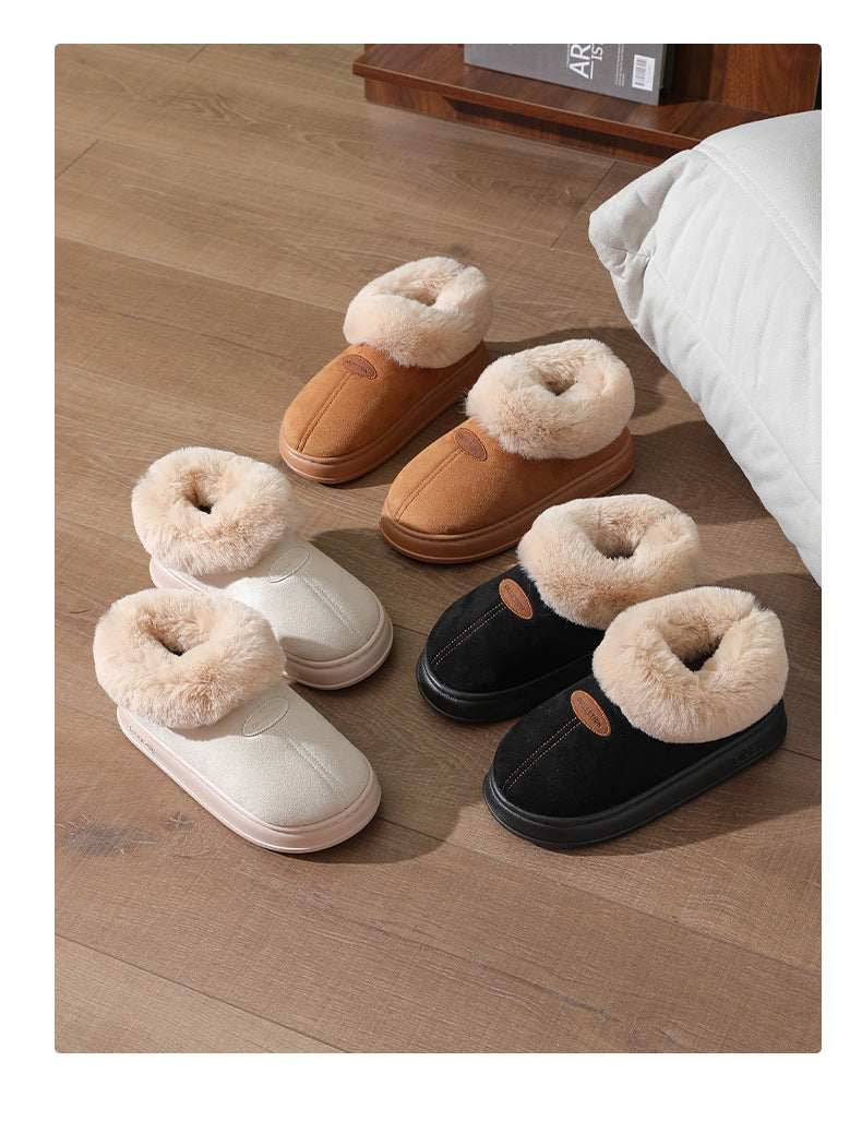 Winter Warm Short-tube Thick-soled Snow Boots for Women Couple Height-increasing fleece-lined Thickened Cotton Shoes for Interior and Exterior
