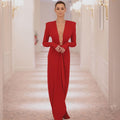 In Stock | New Cross-Border Long-Sleeve Ring-Neck European and American Women's Fashion V-Neck White and Red Long High-End Dress Wholesale.