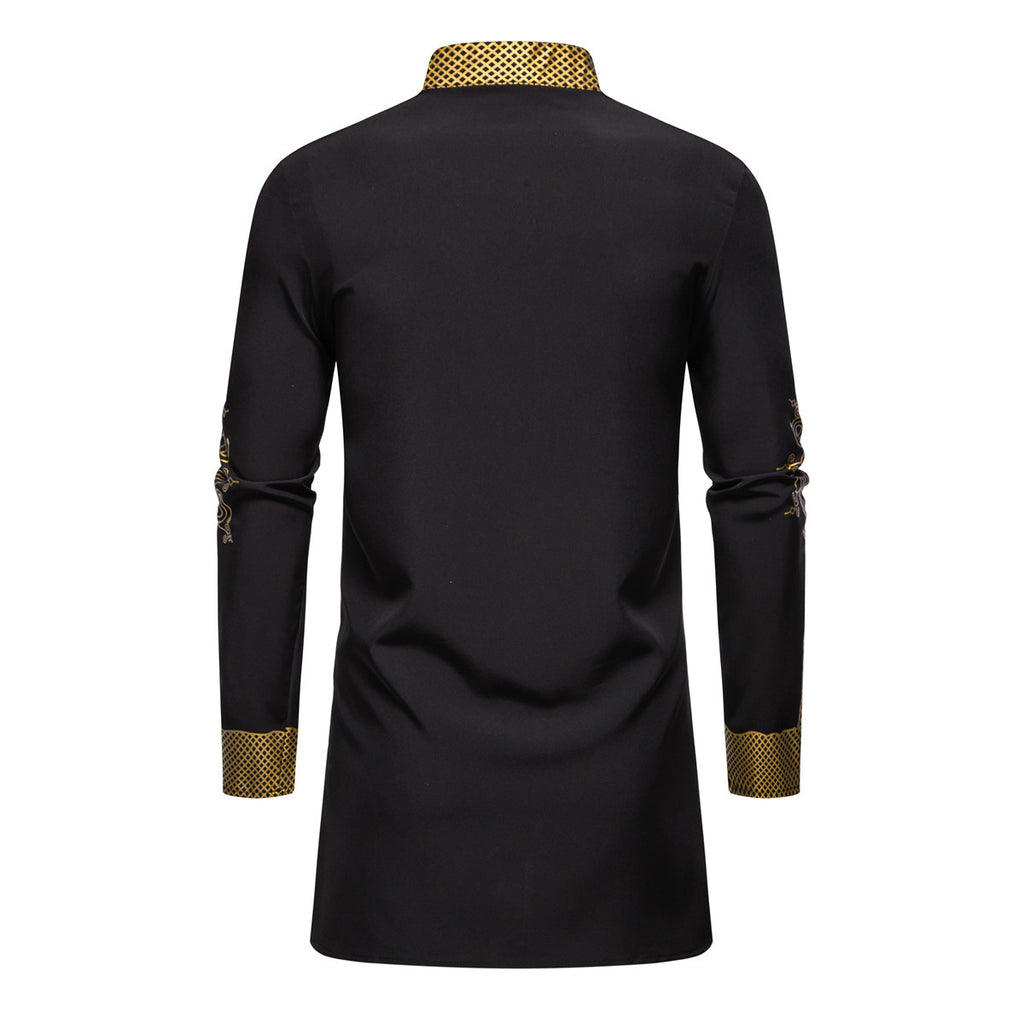 Cross-Border European and American Men's Fashion New Style Robe with Gold Stamping Print Men's Casual Suit Long-Sleeve Shirt and Long Pants for Men