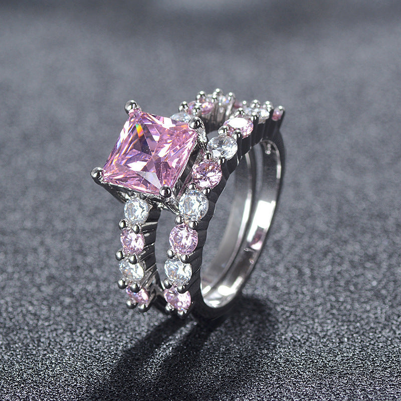 European and American AliExpress orders cross-border creative square geometric pink diamond ring ring factory direct r5173