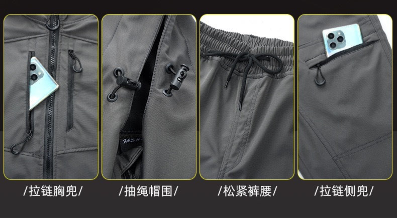 Outdoor assault clothing overalls suit men's spring and autumn elastic tooling labor protection clothing wear-resistant camouflage clothing hooded training clothing