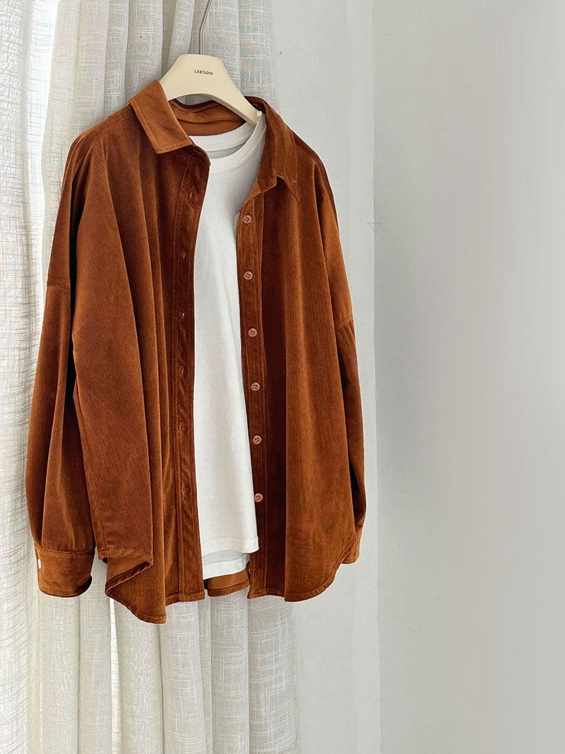 Lushi Japanese-Style Minimalist Thickened Brushed Corduroy Shirt for Women 2025 Autumn Inner Layering Base Shirt 3378
