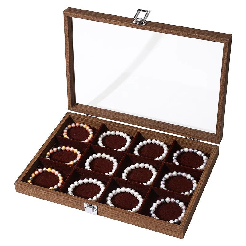 Walnut Grain Large Capacity Jewelry Storage Box Ring Earrings Necklace Jewelry Box Bracelet Jewelry Dustproof Display Box