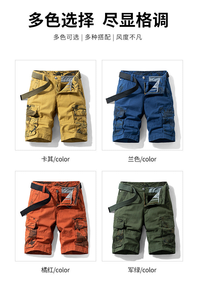 Camouflage Pants Men's Cargo Pants Loose Fit Summer Washed Cargo Shorts Cross-Border Exclusive B2021