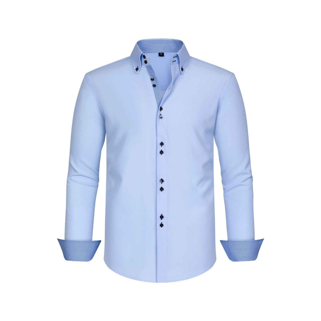 Cross-Border Four-Way Stretch Men's Shirt Polka Dot Color Matching Design Double-Breasted Shirt Men's Amazon Hot Style