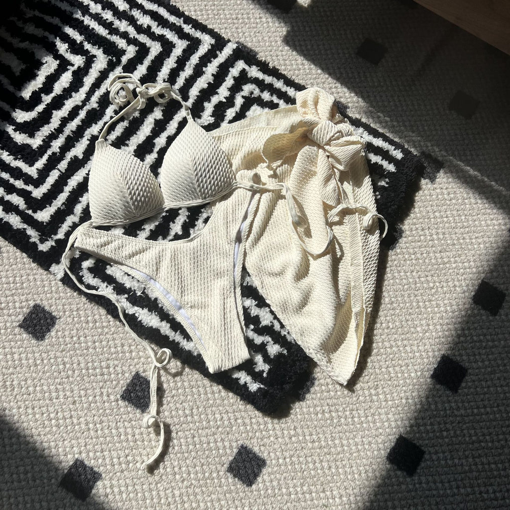 2025 European and American New Special Fabric High-Waist Sexy Sexy Swimsuit Bikini Three-Piece Swimsuit Swimsuit Cross