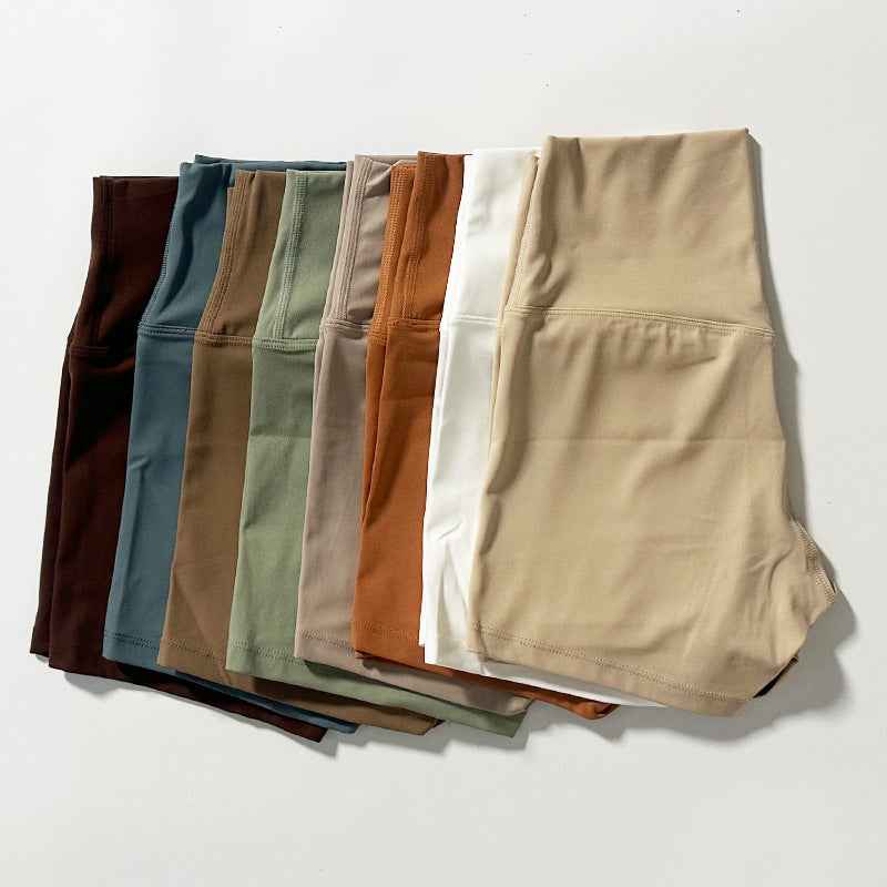 New Nude High-Waist Brushed Shorts Yoga Wear Nylon Shorts Women's Tight Yoga Three-Point Sports Shorts Peach