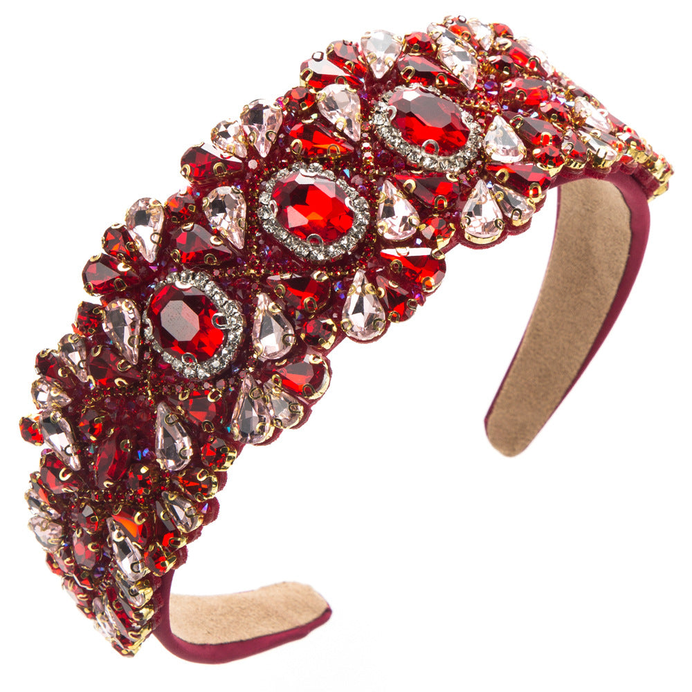 European and American Fashion New Baroque Hair Hoop Wide-brimmed Color Full Diamond Hoop Cross-border High-end Feeling Banquet Elegant Hair Accessories
