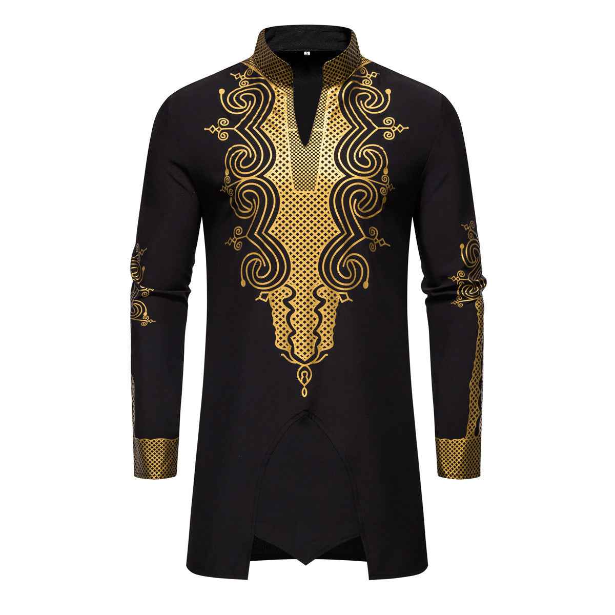 Cross-Border European and American Men's Fashion New Style Robe with Gold Stamping Print Men's Casual Suit Long-Sleeve Shirt and Long Pants for Men