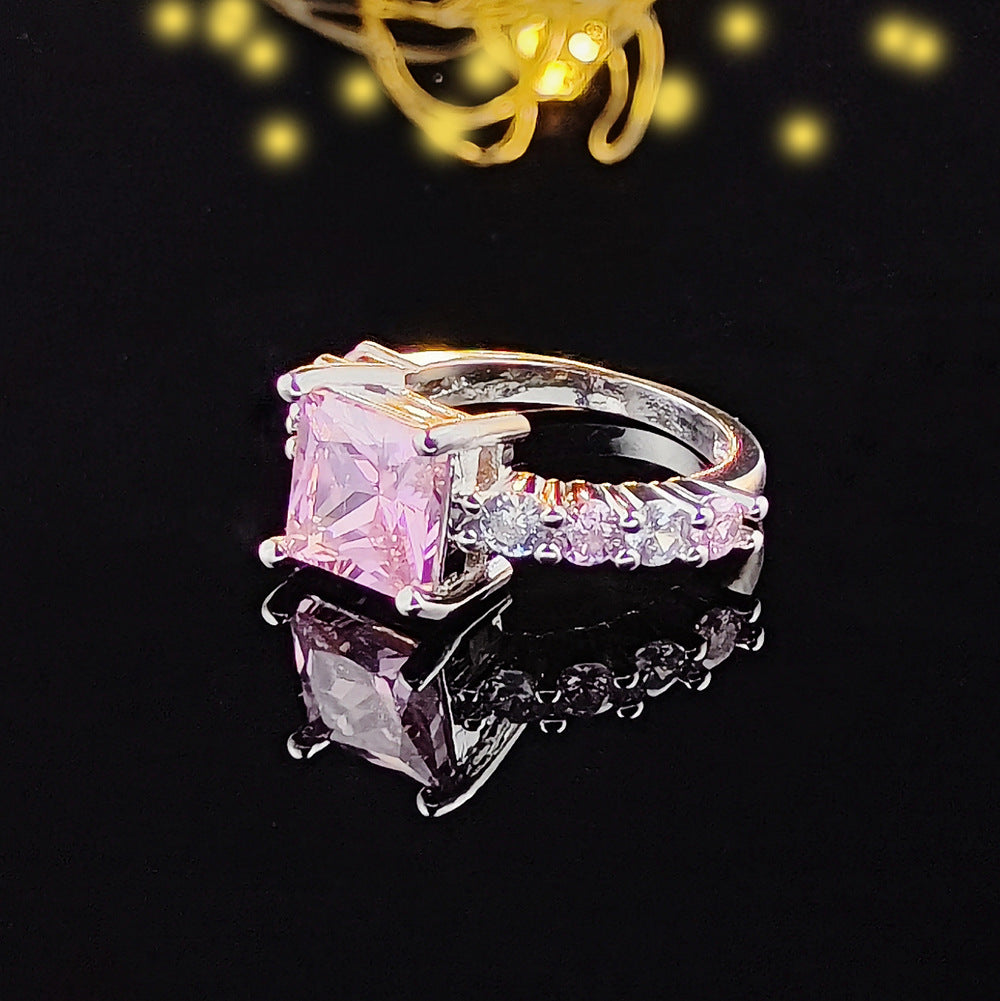 European and American AliExpress orders cross-border creative square geometric pink diamond ring ring factory direct r5173