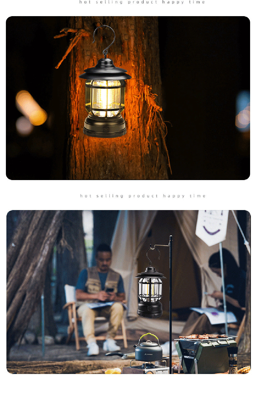 Cross-border new camping lamp outdoor multi-functional camping tent lamp retro lantern cob rechargeable portable lamp for home use