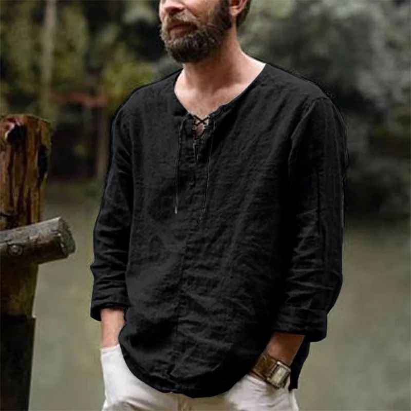2025 Men's Shirts Spring and Summer New Long Sleeve T-Shirts Amazon's Popular European and American Men's Solid Color Trend·Ready Stock