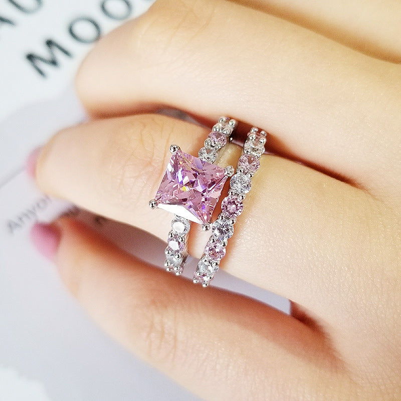 European and American AliExpress orders cross-border creative square geometric pink diamond ring ring factory direct r5173