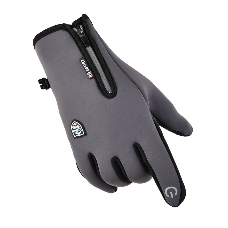 Reflective Zipper Gloves Waterproof Fleece-Lined Thickeneding Warm Windproof Men and Women Cycling Driving Tram Skiing Outdoor Autumn and Winter