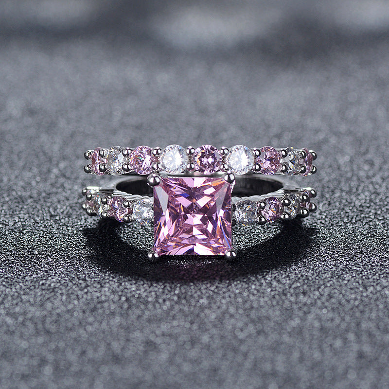 European and American AliExpress orders cross-border creative square geometric pink diamond ring ring factory direct r5173
