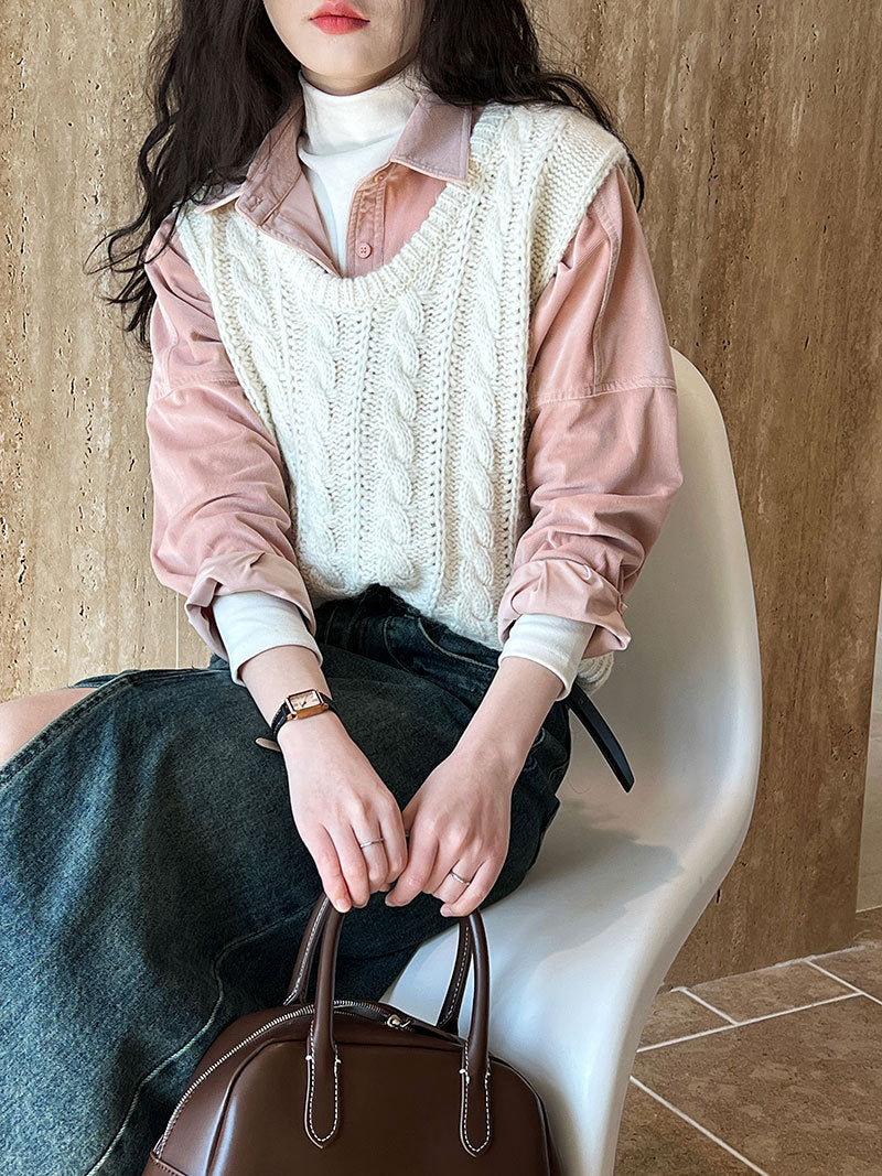 Lushi Japanese-Style Minimalist Thickened Brushed Corduroy Shirt for Women 2025 Autumn Inner Layering Base Shirt 3378