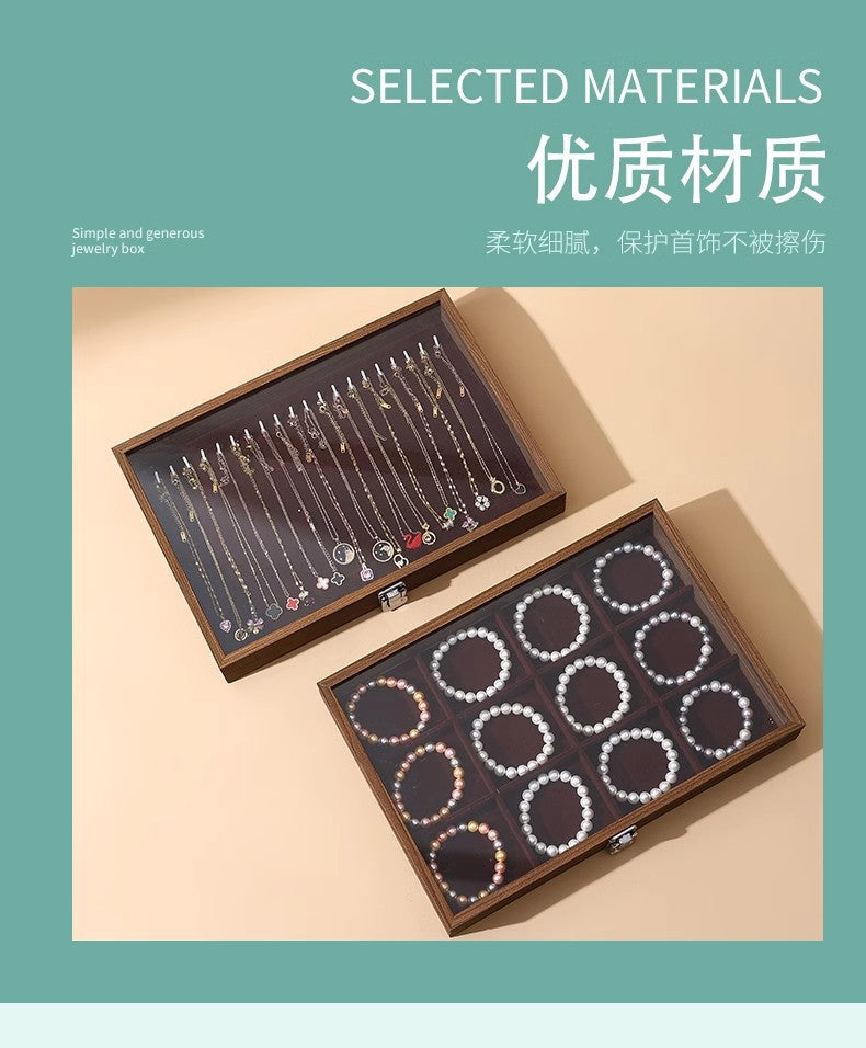 Walnut Grain Large Capacity Jewelry Storage Box Ring Earrings Necklace Jewelry Box Bracelet Jewelry Dustproof Display Box