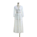 2024 Export New Product Elegant French Retro White Fairy Skirt Summer V-Neck Puff Sleeves Accessible Luxury and Western Style