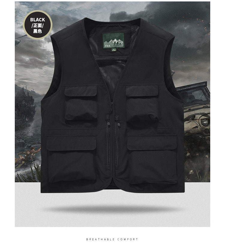Outdoor Photographer Waterproof Vest Sleeveless Quick-drying Multi-pocket Quick-drying Fishing Vest Men's Thin Climbing Vest